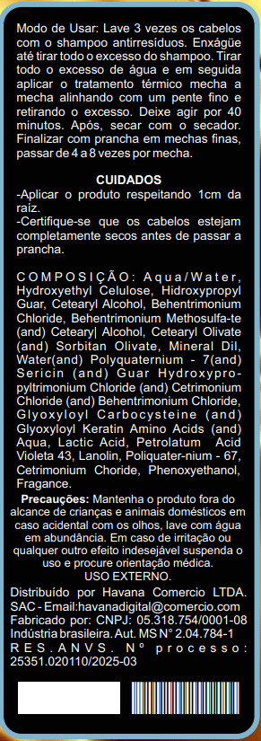 Rótulo, composição e informações de segurança da Progressiva Vegetal Creme
