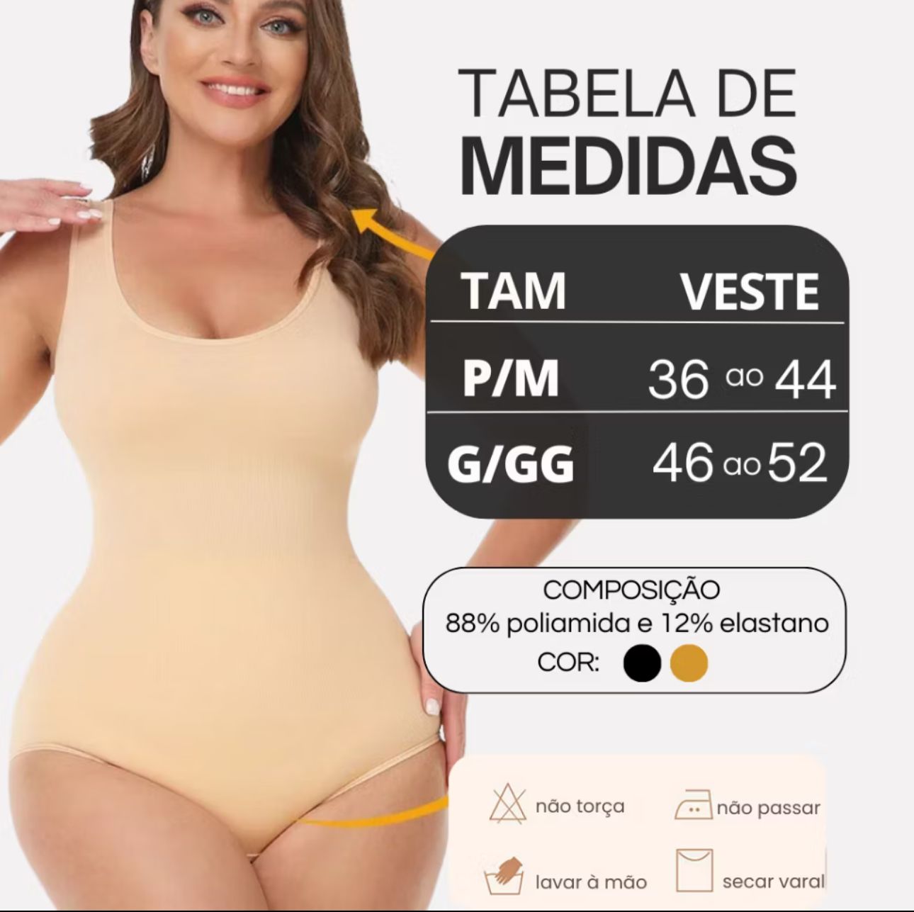 Tabela de tamanhos BodyShape Modelador